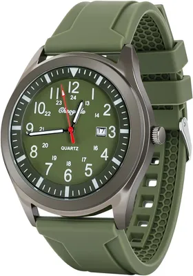Imagen del producto de Reloj de cuarzo para hombre de 45 mm con indicador de fecha, manecillas luminosas, correa de silicona, reloj de pulsera de estilo militar y diseño elegante, resistente al agua para uso diario
