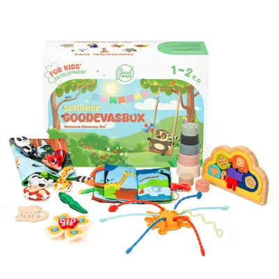 Produktbild von Goodevas Summer Montessori Box – Lernspielzeug-Set für Kinder 1-2 Jahre, 7 Sensorik-Spielzeuge
