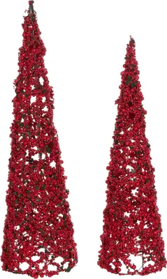 Produktbild von BELIANI Weihnachtsdekorationen 2er Set Rot Metall Weihnachtsbäume zum Aufstellen Deko Weihnachtsdeko Adventsdekoration