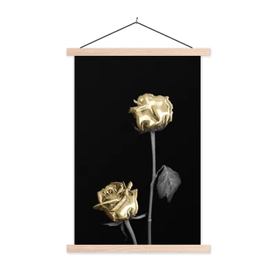 Produktbild von MuchoWow® Textilposter Blume - Weiß - Schwarz 120x180 cm mit holzfarbenen Rahmen - Textil-Plakat