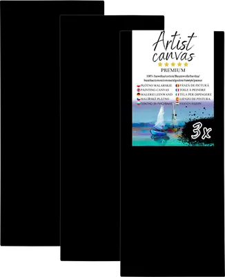 Produktbild von 3x Leinwand auf Keilrahmen 100% Baumwolle 330 g/m² Schwarz grundiert 60X150 cm