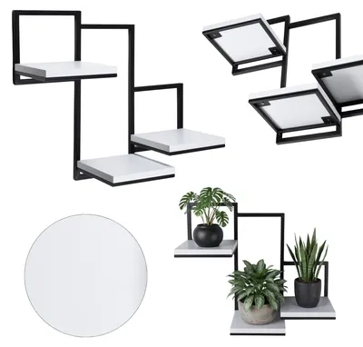 Produktbild von HowHomely | Wandblumenkasten für 3 Töpfe - weiß und schwarz - 57 x 21,5 x 50 cm - Blumenständer