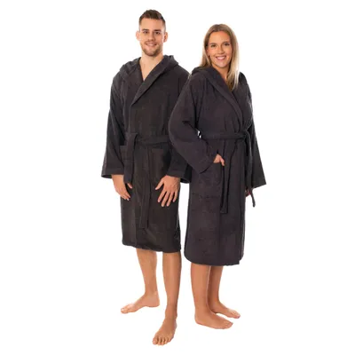 Zdjęcie produktu dla Lavea® Mexico, szlafrok damski i męski, rozmiar 2XL – 100% bawełna, miękki frotte, szlafrok damski z kapturem – idealny do sauny, spa i użytku domowego – kolor antracyt