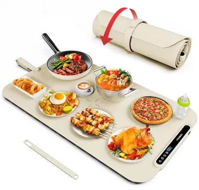 Warmhalteplatte 70×40 cm, Silikon, 7 Stufen 40–95 °C, Timer 1–8 Std.