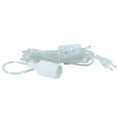 Imagen del producto de Parus, portalámparas E27, cable de 4 metros, transparente, con enchufe europeo. Portalámparas E27 de Venso Ecosolutions con cable para lámpara LED E27. Portalámparas, cable para lámpara, rosca E27