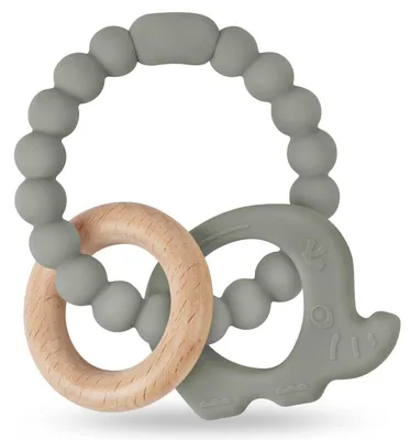 Produktbild von Beißring Elefant Silikon Holz Grau Grün ab 3 Monate BPA-frei