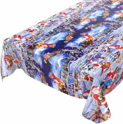 Produktbild von Tischdecke Wachstuch Weihnachten Blau Robust Wasserabweisend Breite 140 cm Länge 180 cm