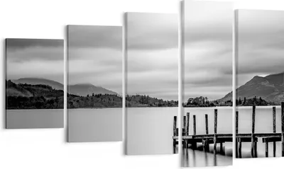 Produktbild von Bild auf Leinwand - Leinwandbild - 5 Teile - Schwarzweiß Landschaft See - 100x60cm - Wand Bild - Wanddeko - Wandbilder - Leinwanddruck - Bilder - Wanddekoration - Leinwand bilder - EG100x60-4321