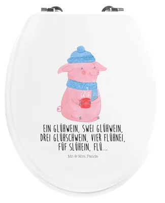 Produktbild von Mr. & Mrs. Panda WC Sitz Schweinchen Glühwein - Weiß - Geschenk, Weihnachten, Spruch, klo deckel, Weihnachtsmarkt, Klodeckel, Betrunken, Toilettendeckel, WC-Sitz, Brille