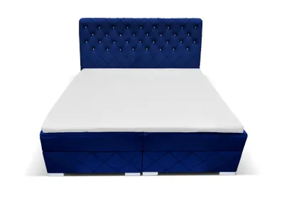 Produktbild von Boxspringbett CARMEN 160 cm x 200 cm Amor Velvet 13 Blau Bett mit zwei Bettkästen und H2 Matratze,Komplett-Set mit Matratze und Topper, Doppelbett, Polsterbett mit Kristalle