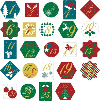 Produktbild von Oblique Unique 24 Adventskalender Sticker Zahlen Aufkleber Weihnachten Basteln Weihnachtsdeko - bunt