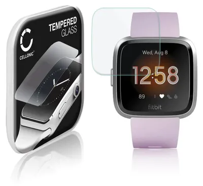 Image de Protection d'écran en verre compatible avec FitBit Versa Lite (2.5D, résistance 9H, 0,33mm, Full Glue) - protège écran montre connectée sport gps fitness