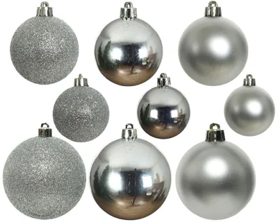 Produktbild von Weihnachtskugeln Kunststoff Mix 4-6cm 30er Set - Silber