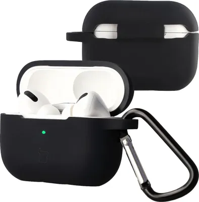 Produktbild von Silikonhülle mit Karabiner für AirPods Pro 2, Bizon Case Headphone Silicone, Schwarz