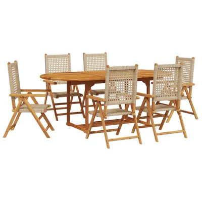 Produktbild von 7-tlg. Garten-Essgruppe Poly Rattan und Massivholz Beige