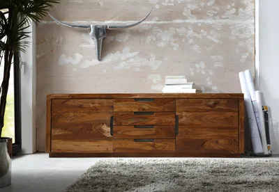 Produktbild von MASSIVMOEBEL24 Sideboard Sheesham 200x50x65 walnuss lackiert DUKE #116
