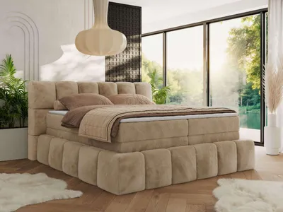 Produktbild von MKS MEBLE Boxspringbett 140 x 200 mit bettkasten NIRA KING, Polsterbett 7 Zonen Multipocket-Matratze und Topper, Doppelbett - Beige Plüsch - H4