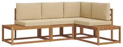 Image de Ensemble de canapés d'extérieur vidaXL avec 4 coussins, couleur naturelle et beige