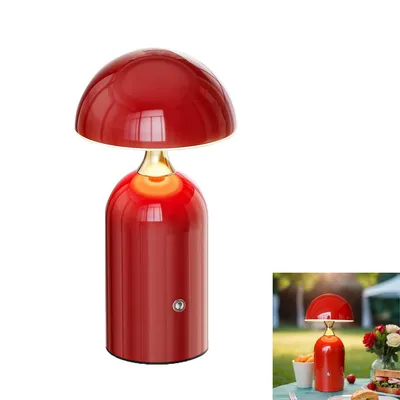 Produktbild von Kreative Pilz Tischlampe LED, 3-stufig dimmbar, USB-C Ladung,Nachtlampe für Schlafzimmer Wohnzimmer Camping, Rot