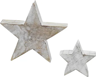 Obrázok produktu pre 3.07 Drevené hviezdičky bielej farby v sade po 2 kusoch - cca 20 a 11 cm - Dekoračná hviezda (sada 2 ks / biela)
