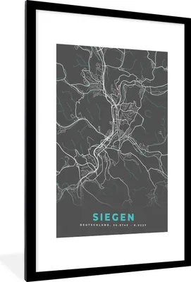 Produktbild von MuchoWow® Gerahmtes Poster Stadtplan - Siegen - Deutschland - Karte 60x90 cm - Poster mit Schwarzem Bilderrahmen Wandposter Rahmen Foto Bilder - Dekoration - Wandposter Wohnzimmer - Hochwertig