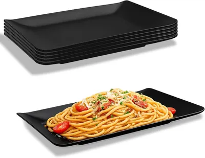 Produktbild von Rechteckige Teller aus Porzellan, Servierplatten in Schwarz für Vorspeisen, Desserts, Snacks, Sushi, Kuchen, Salate, Obst und Beilagen