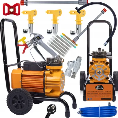 Produktbild von Rosfix Set Strong Blue Storm SBS03 – Airless Farbspritzgerät 3500W, 22MPa, 18L/min, 8m Schlauch, Filter, Düsen | Profi Malergerät