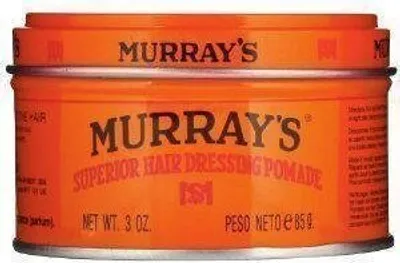 A close-up, front-facing view of a can of Murray's Superior Hair Dressing Pomade.