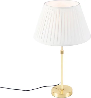 Produktbild von QAZQA - Klassisch I Antik Tischleuchte I Tischlampe I Lampe I Leuchte Gold I Messing I messing mit plissiertem Schirm creme 35 cm - Parte I Wohnzimmer I Schlafzimmer I Nachttischleuchte - Textil Zylin