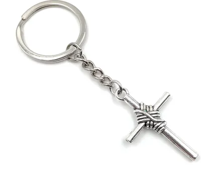 Produktbild von Onwomania Kreuz mit Seil Schlüsselanhänger Metall Glücksbringer in Alu Geschenkbox, ideal zum Verschenken