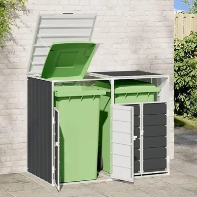Produktbild von Mülltonnenbox 2er Metall Mülltonnenbox für 2 Tonnen Mülltonnenverkleidung Garten Müllbox Müllhaus 2 Tonnen Stahl-2 Tonnen