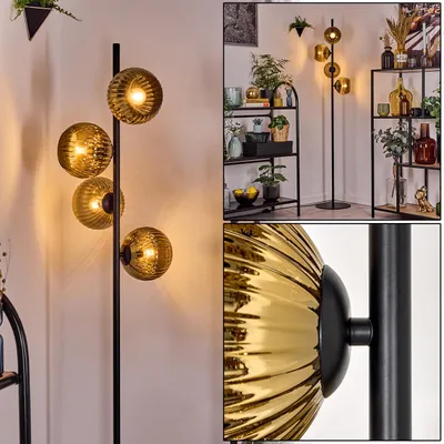 Produktbild von Cesaro Stehlampe aus Metall/Riffelglas in Schwarz/Goldfarben