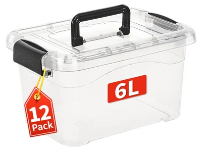 Obrázok produktu pre Úložné boxy – Stohovateľné úložné riešenie – Priehľadný plast – 10 litrov – Vhodné do domácnosti aj do kancelárie – Balenie 12 kusov