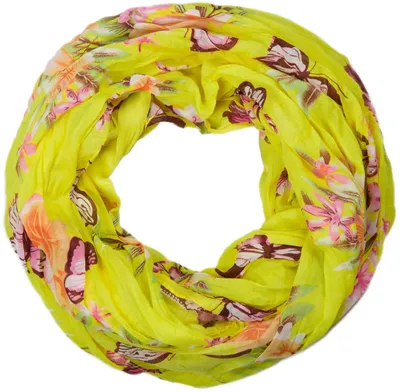 Produktbild von styleBREAKER Damen Loop Schlauchschal mit buntem Schmetterling und Blumen Print , Crash and Crinkle Schal, Tuch 01016013