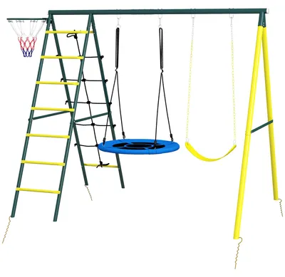 Produktbild von Outsunny Kinderschaukel-Set Schaukelgerüst mit Basketballkorb, Kletterleiter