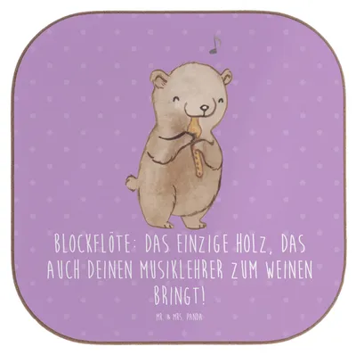 Produktbild von Mr. & Mrs. Panda Untersetzer für Gläser Blockflöte Humor - Lavendeltraum - Geschenk, Tassenuntersetzer, Musikschule, Altblockflöte, Getränkeuntersetzer, Holzuntersetzer