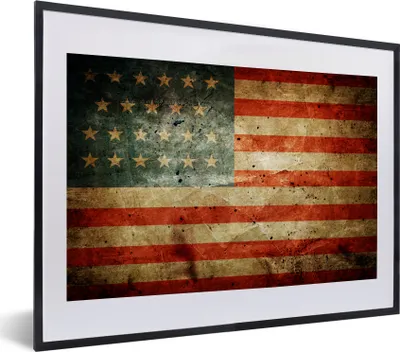 Produktbild von MuchoWow® MuchoWow® Gerahmtes Poster Flagge - Vintage - USA 40x30 cm - Poster mit zchwarzem Bilderrahmen - Bilderrahmen - Poster im Rahmen