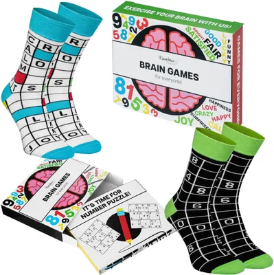 Immagine prodotto di Rainbow Socks Unisex Socken Gedächtnis Spiele 2 Paar Sudoku Kreuzworträtsel Gr.41-46