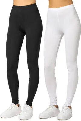 Produktbild von Merry Style 2er Pack Viskose Damen Leggings Lang Hose MS10-143 (Schwarz/Weiß, S)