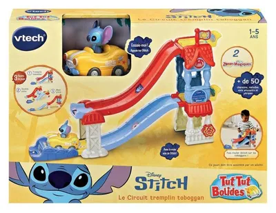 Image de Circuit tremplin toboggan VTech Tut Tut Bolides Stitch, 3 combinaisons de pistes et cascades, jouet 1-5 ans, Multicolore