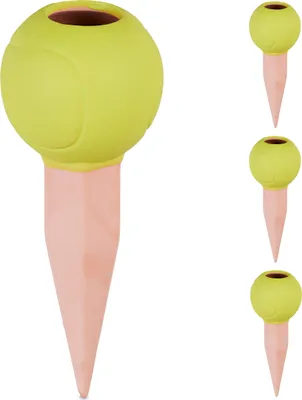 Zdjęcie produktu dla Relaxdays Stożki gliniane w kształcie piłki tenisowej, zestaw 4 szt., kulki do nawadniania, do butelek PET o pojemności 1,5 l, pomoc do podlewania, ceramika, kolor żółty/terakota