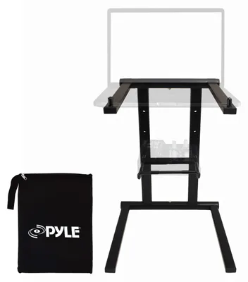 Immagine prodotto di Supporto per laptop Pyle regolabile in altezza, supporto per notebook per DJ โ Supporto per laptop con scomparto per accessori per DJ e laptop, supporto per laptop pieghevole