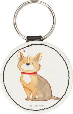 Produktbild von Mr. & Mrs. Panda Taschenanhänger Hund Glück - Weiß - Geschenk, Corgie, Herz, anhänger schlüssel, Schlüsselanhänger Modern, Spruch, Liebe, Sprüche, mini
