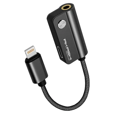 Image de Akashi Adaptateur audio et de charge, connecteur Lightning + prise jack 3,5 mm - Noir