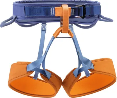 Petzl Corax Lt Klettergurt in Blau und Orange mit verstellbarem Hüftgurt und Beinschlaufen