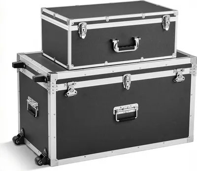 Produktbild von SucceBuy 2 x Transportkoffer Aufbewahrungskoffer Abschließbar, Große Aufbewahrungskiste (816 x 452 x 460 mm) mit Rollen & 3 Metallgriffen, Robuste Aufbewahrungslösung mit Deckeln für Zuhause Schwarz