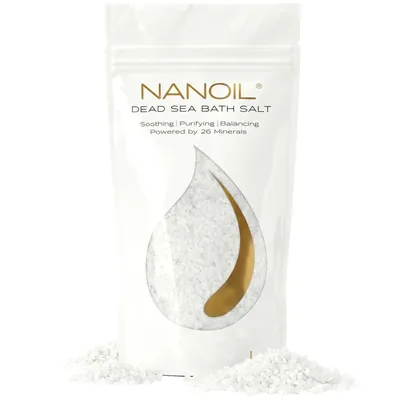 Zdjęcie produktu dla Sól do kąpieli z Morza Martwego Nanoil 500g - 100% naturalna sól do kąpieli, sól z Morza Martwego, sól relaksacyjna do kąpieli, sól do kąpieli stóp