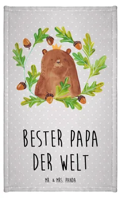 Produktbild von Mr. & Mrs. Panda Handtuch Bär König - Grau Pastell - Geschenk, Daddy, Vatertag, Klein, Gästehandtuch 30x50, gästetuch frottee, Vater, Papa, Dad, Teddy, Frotteetuch