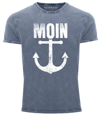 Produktbild von Herren Vintage Shirt Moin Anker Retro Printshirt T-Shirt Aufdruck Maritim NordischUsed Look Neverless® blau XXL