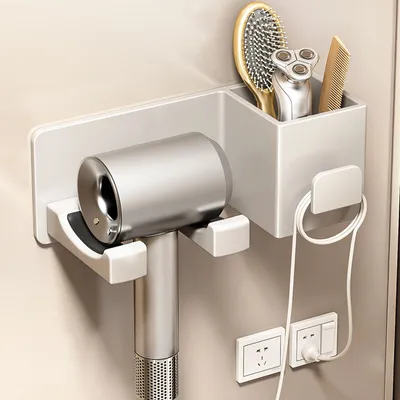 Produktbild von Organizer für Haartrockner, Wandhalterung Haartrocknerhalter Praktisches Wandregal für Föhn-Badezimmer Aufbewahrung,Aluminium, Rutschfeste,Ohne Bohren